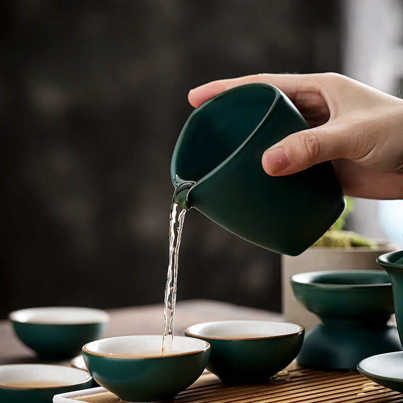 Retro green kung fu tea set tea set simple cover bowl tea cup tea tray whole set tea set