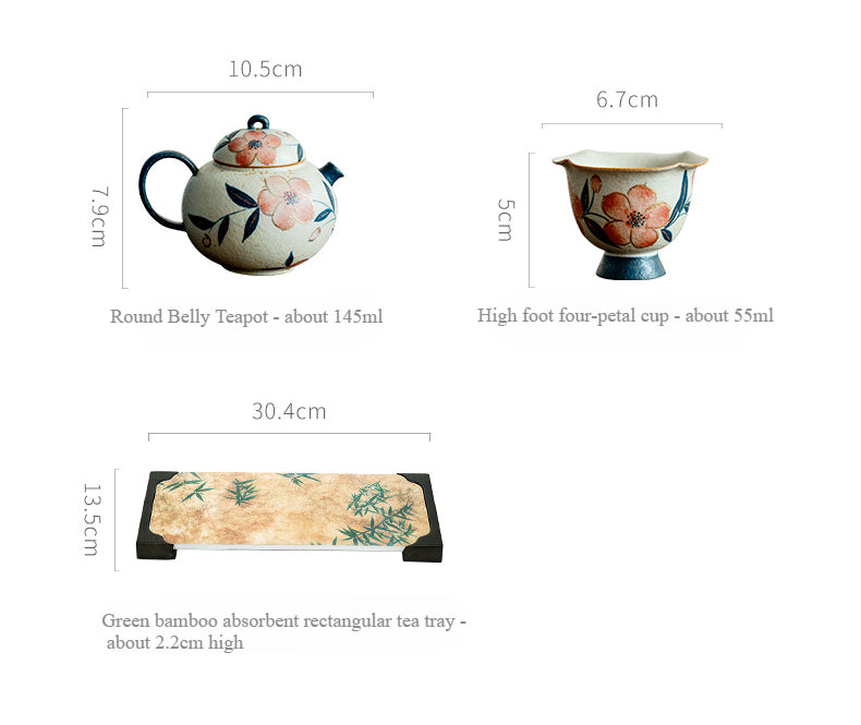 Pure hand-painted peach blossom teapot, teacup ceramic, one pot and two cups with tea tray, household Chinese kung fu tea set