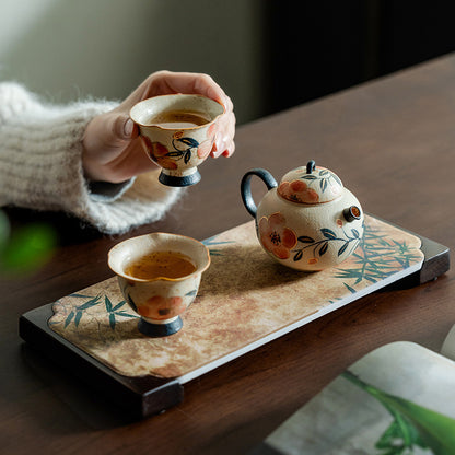 Pure hand-painted peach blossom teapot, teacup ceramic, one pot and two cups with tea tray, household Chinese kung fu tea set