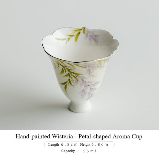 pure hand-painted wisteria flower handmade silver master cup smelling cup kung fu tea set ceramic high-foot tea cup